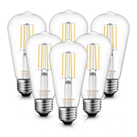 Lumiverse Edison Bulbs 60W Equivalent, Dimmable LED Light Bulbs, CRI 90+, Vintage E26 Lightbulbs, Natural White 4000K, ST19 ST58, 5.5W, Antique Clear Glass, 6 Pack
