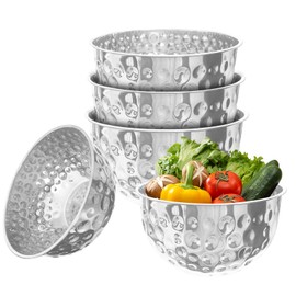 YEJZXY Stainless Steel Mixing Bowls Set, 5 Pieces 1.6/2.1/3.2/4.2/4.9QT Hammered Metal Mixing Bowl for Kitchen Cooking, Baking, Prepping and Serving Food, No Lids (Silver, 5 Pieces)