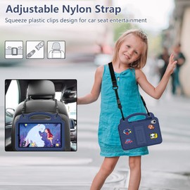 Kwamaz for TCL Tab 8le Tablet Case, with Shoulder Strap, Kids EVA Shockproof Stand Handle Cover for TCL Tab 8 LE Case, Navy