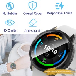 KIKISML 2 PCS Screen Protectors Compatible with Garmin Venu 3s 41 mm 【Not for Venu 3 45mm】, Full Protective Ultra Slim Soft TPU Case Cover Compatible with Garmin Venu 3s 41 mm (Clear, Black)