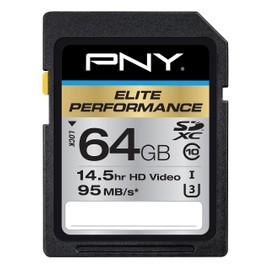 PNY Elite Performance 64 GB High Speed SDXC Class 10 UHS-I, U3 up to 95 MB/Sec Flash Card (P-SDX64U395-GE)