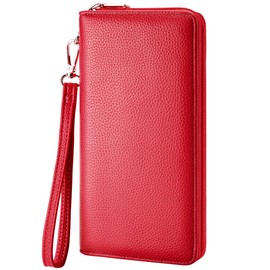 Chelmon Chelmon Women's Wallet RFID Blocking Long Clutch Zip Around Travel Leather Purse Large Capacity Credit Card Holder with Grip Hand Strap