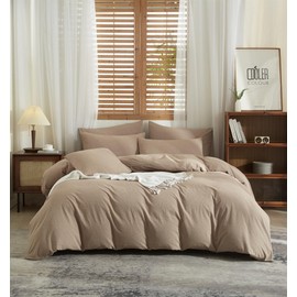 YASMENG Half-Linen Bed Linen, 135 x 200 cm, Brown Bed Linen, Linen and Cotton Bed Linen, Modern, Soft, Breathable, Cuddly Linen Bed Linen, 2-Piece with Zip and 80 x 80 cm Pillowcase