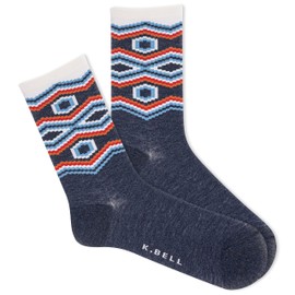 K. Bell Women's Fun Patterns & Designs Crew Socks-1 Pairs-Cool & Cute Novelty Gifts, Santa Fe (Denim Heather), 4-10