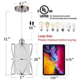 Zlierop Pendant Lights Kitchen Island with Frosted Glass, Brushed Nickel Hanging Kitchen Lights, Cylindrical Modern Pendant Light, Kitchen Pendant Lighting Over Island, Foyer, Dining Room, Entryway