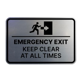 Signs ByLITA Classic Framed Emergency Exit: Keep Clear at All Times Sign (Brushed Silver) - Medium