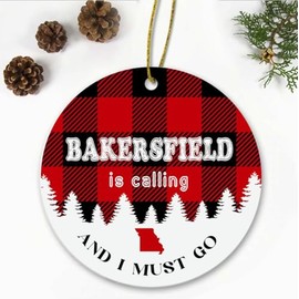 Bakersfield, MO Christmas Ornaments Bakersfield is Calling and I Must Go Bakersfield Missouri Traveling Souvenir Ornament Hometown Keepsake 3" White