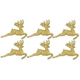 Pack of 6 - Hanging Glitter Reindeer Christmas Tree Decorations - 2.2cm x 9.5cm (Gold)