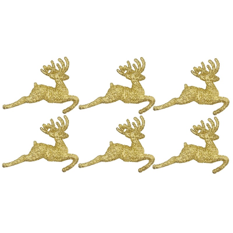 Pack of 6 - Hanging Glitter Reindeer Christmas Tree Decorations
