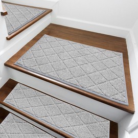 COSY HOMEER Edging Stair Treads Non-Slip Corner Indoor Stair Runners for Wooden Steps,Landing Slip Resistant Stair Rugs for Kids and Dogs, 100% Polyester TPE Backing,Grey