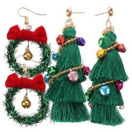 ORFOFE Funny Christmas Earrings Women Tassel Dangle Bow Wreath Earrings Xmas Jewelry