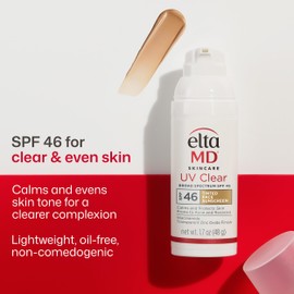EltaMD UV Clear Tinted Sunscreen for Face, SPF 46 with Zinc Oxide, Oil-Free, Dermatologist Recommended, For Acne-Prone Sensitive Skin, 1.7 oz