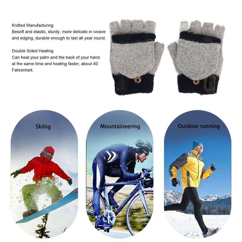 1Pair USB Heated Gloves Adjustable Temperature Electric Heated Gloves for