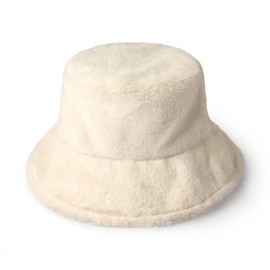 CHOK.LIDS Reversible Fur Bucket Hat Elegant Fuzzy Bucket Hat Corduroy Trendy Winter Hat Fluffy Warm Fashionable Fleece (Azure/Ivory)