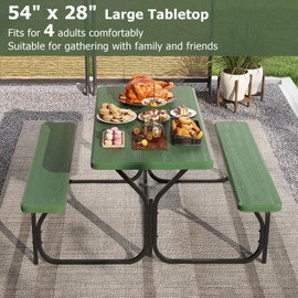 GYMAX Picnic Table, Picnic Bench Easy to Assemble w/All Weather Wood Grain Tabletop & Metal Frame, Picnic Tables for Outdoors Camping Backyard Deck Patio Poolside Dining Party