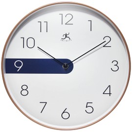 Infinity Instruments 12 Inch Blue Stripe Plastic Indoor Non-Ticking Silent Battery Operated Easy to Read Wall Clock for Living Room, Bedroom, Kitchen, Home Office, Copper