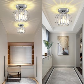 Seruno X Chandelier Crystals Ceiling Light, Chrome Modern Mini Ceiling Lighting Fixtures, Small Semi Flush Mount Ceiling Light for Living Room Bedroom Kitchen Dining Room Hallway Bathroom Foyer Bar