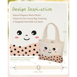 Miss Adola Cute Mini Canvas Tote Bag for kids - Aesthetic Bags Size 8''× 6'' with Magnetic Buckle for Women Girls Cloth Cotton Tote Bag Can Carry by Hand or Crossbody for Keys, Phone, Pearl Tea