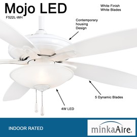 MINKA-AIRE F522L-WH Mojo 52 Inch Ceiling Fan with Integrated LED Light Kit in White Finish