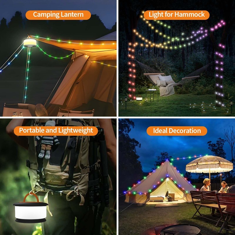 TOHETO Camping String Lights, 3 in 1 Upgraded Retractable RGB