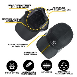 ZZEWINTRAVELER Reflective Running Cap Quick drying sports Hats Lightweight Breathable Unstructured Soft baseball cap Unisex (Black-B)
