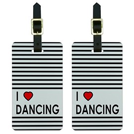 I Love Heart Dancing Luggage Tags Suitcase Carry-On ID Set of 2