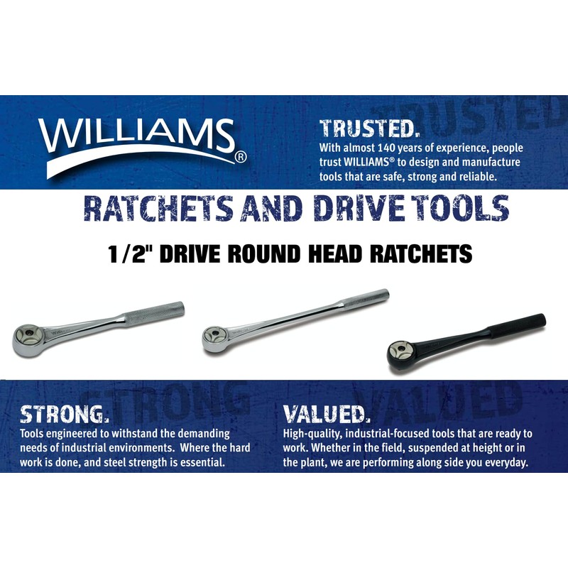 Williams JHWS-52A 1/2-Inch Drive Round Head Ratchet with Chrome Finish,
