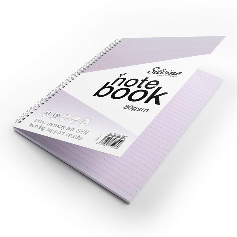 Silvine A4 Lilac Paper Dyslexia Notebook - Lined with Margin