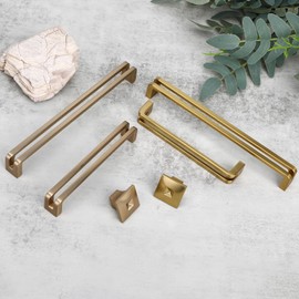 Vicycmc 5 Inch(128mm) Hole Center Brushed Gold Zinc Alloy Solid Cabinet Pulls,Dresser Cabinet Handles Luxury Cabinet Pull Hardware for Bedroom, Kitchen 6 Pack 7600