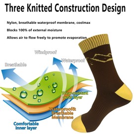 Fullsheild Unisex Waterproof Hiking Socks for Men Women Weatherproof Outdoor Athletic Trekking Kayaking Fishing Golf Skiing Crew Sock Brwon X-Large