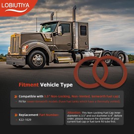 LOBIUTIYA 2 Pack 3 1/2" FKM Fuel Tank Cap Gasket for Kenworth T800B and Other Kenworth Class 8 Models Commercial Truck Fuel Cap K22-1029