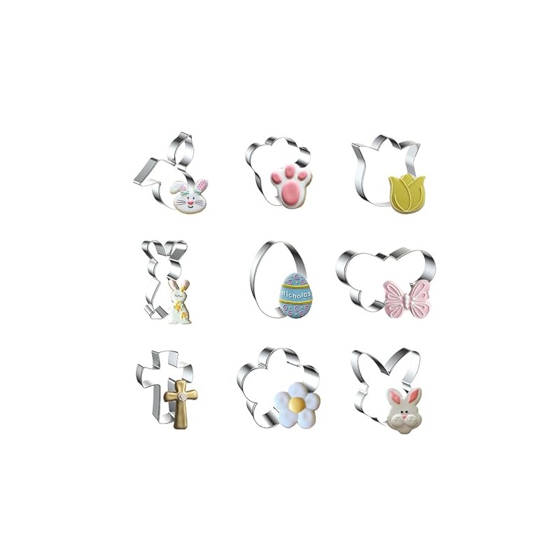 WDYJMALL Easter Cookie Cutters 9-Pc Set - Bunny Rabbit Paw