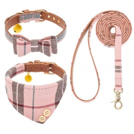 BINGPET Dog Collar Bandana Set, Checked Color, Puppy, No Burden, For Walks, Going Out, Easy To Fall Out, Cute, Stylish, Comes With Handle, Double Lock, Mesh, Cat, Training, Walking, Small Dogs, Large