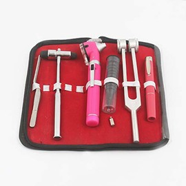 OdontoMed2011® LED Fiber Optic Otoscope Tuning Fork C128 TWEEZER Buck Hammer Pen Light ENT Set Pink with Free Bulb