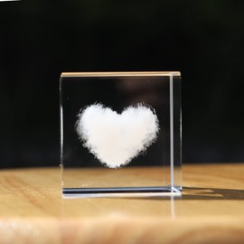 3D Crystal Heart Cloud Cube 4CM Small Glass Paperweight Ornaments Home Office Desk Art Decor (Love Heart)