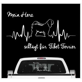 siviwonder Tibet Terrier Tibetan Sticker Car Heart Heartbeat Dog Sticker Dog Foil Colour White Size 20 cm