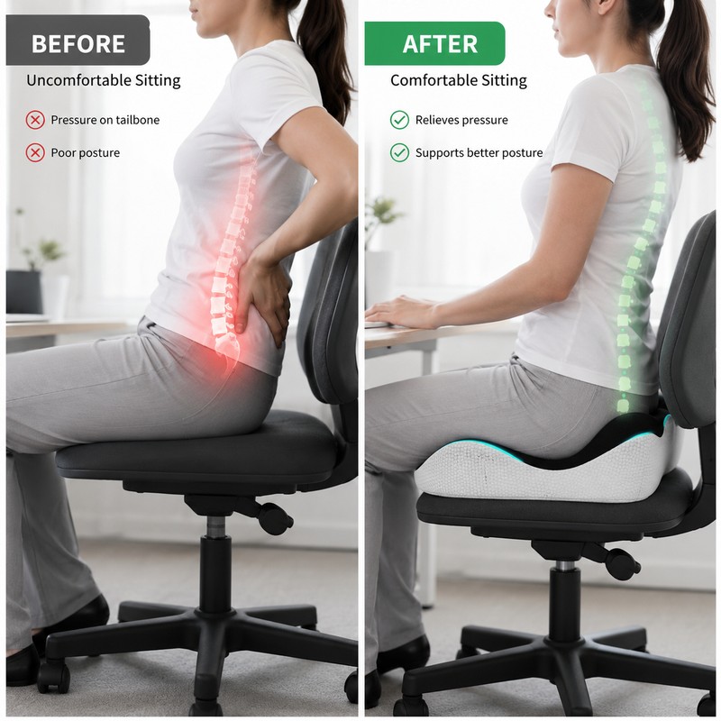 Memory Foam Seat Cushion for Long Sitting – Adjustable Coccyx