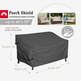 Porch Shield 600D Waterproof Outdoor Furniture Sofa Cover – Patio 2 Seater Loveseat Cover 60W x 35D x 35H inch, Black