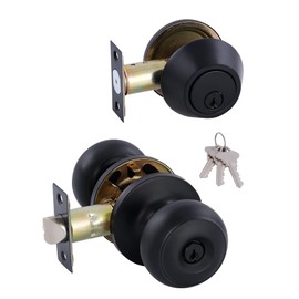 GITRANG (2 Pack All Keyed Identical Deadbolt Door knob Single Cylinder Deadbolt Lock Combo Set, Classic Satin Nickel Exterior Door Knobs with Deadbolt Entrance and Front Door Lock