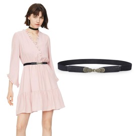 JASGOOD Women Skinny Elastic Stretch Belts for Dresses Retro Ladies Waist Vintage Thin Belt，Black