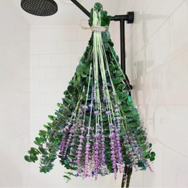 68 Pcs Dried Preserved Eucalyptus Stems & Lavender Flowers Bundles for Shower, 17'' Natural Real Live Eucalyptus Leaves Hanging Lavender Shower Plant, Fragrance, Decor
