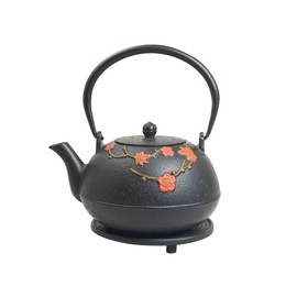 Frieling Hama Cast Iron Teapot and Trivet with Stainless Steel Infuser - Black/Red - 34 Ounce - Teapot with Infuser - Cast Iron Tea Kettle - Japanese Tea Pot - Hand Painted Cast Iron Tea Pot