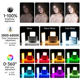 RGB Video Light with Tripod Portable LED Camera Light Panel 360° Full Color LED Light App Control CRI95+ Dimmable 2800-6800K LED DSLR Lighting for Photography, Video Conference, YouTube, TikTok
