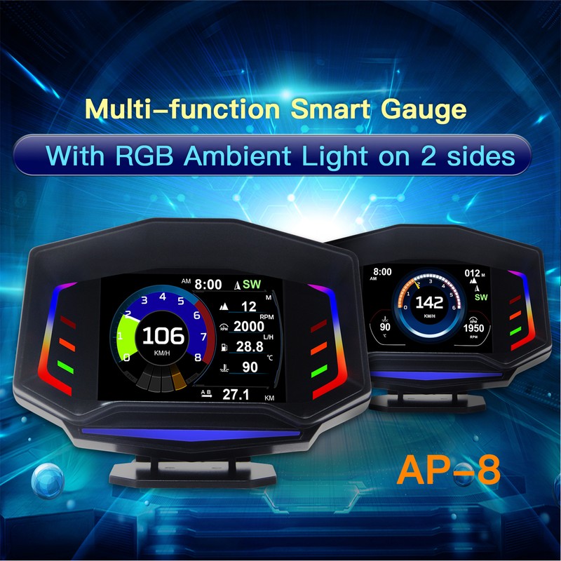 Car HUD Display OBD2 GPS Slope Meter Multifunction Overspeed Alarm