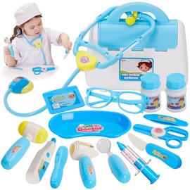 Buyger 16 Pcs Kids Childs Toy Doctor Sets, Role Play Toys for 3 Year Old Boys, with Lights and Sounds, Gift, Blue