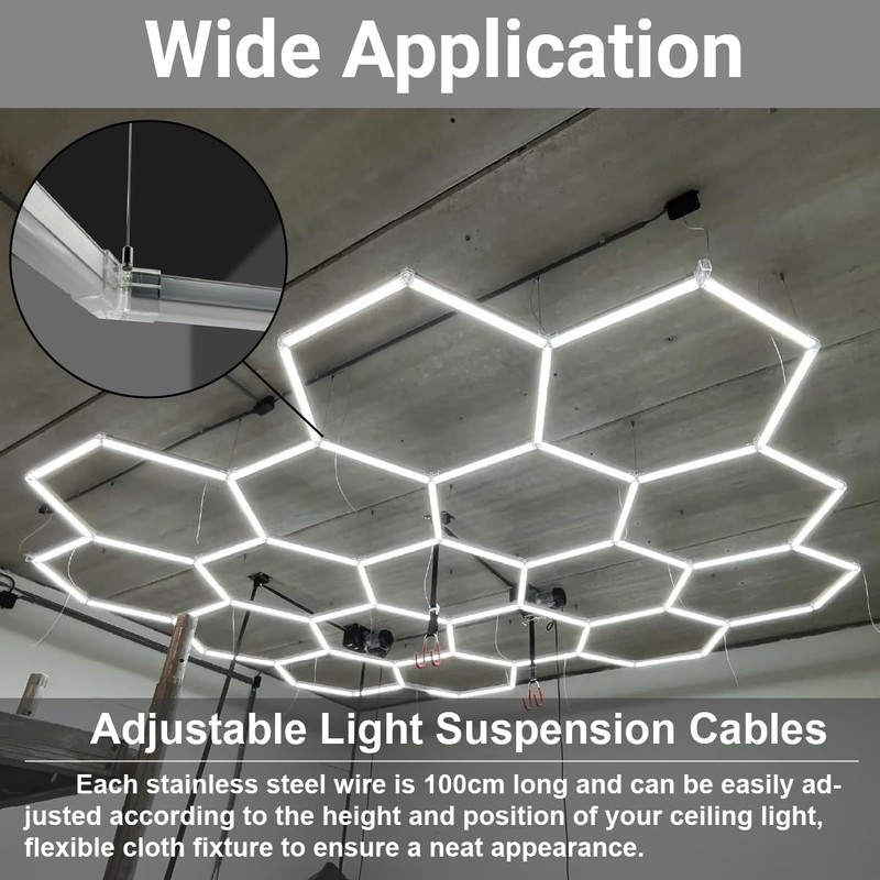 6 Pack 3ft Hexagon LED Lights Lighting Suspension Cables Kit
