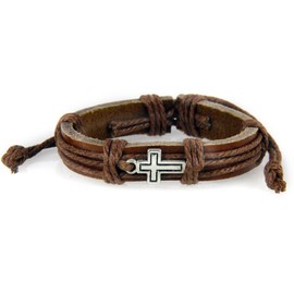 4030530 Cross Leather Bracelet Christian Inspirational Scripture Jesus Bible Religious