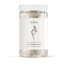 Jovvily Epsom Salt Soak with Lavender Buds & Lavender Essential Oil - 2 lb - Always Pure - Magnesium Sulfate Soaking Solution