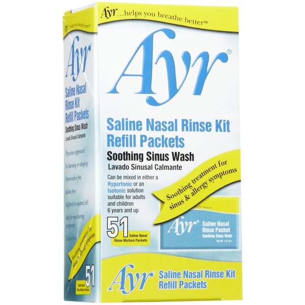 Ayr Saline Nasal Rinse Kit- Soothing Sinus Wash, 51 ct