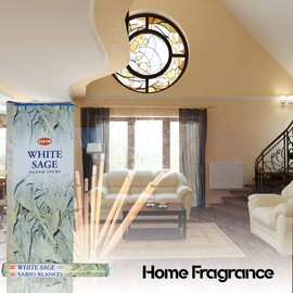 Hem White Sage Incense Sticks - 2 Boxes of 120g Each + Wooden Incense Holder